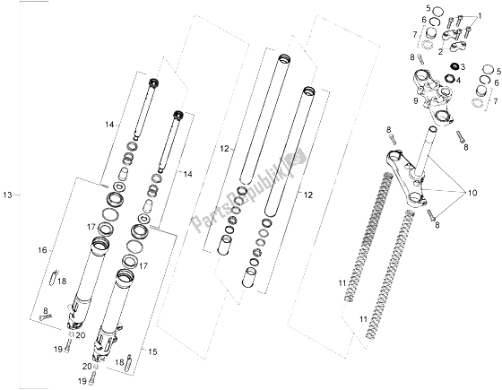 Alle onderdelen voor de Vork Assy. Van de Gilera RCR 50 1998