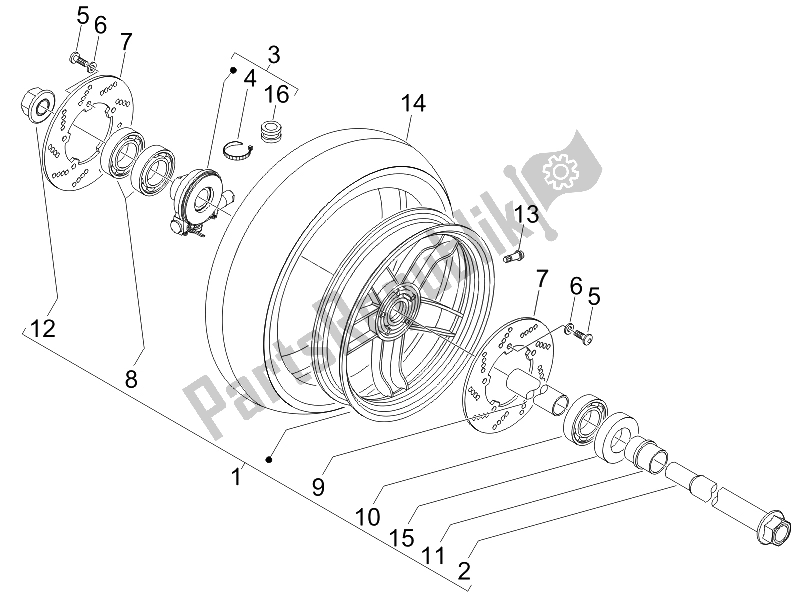 All parts for the Front Wheel of the Gilera Nexus 500 E3 2006