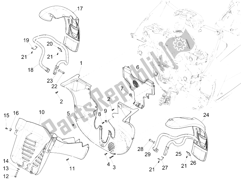 Todas as partes de Alojamento Da Roda - Guarda-lamas do Gilera Fuoco 500 4T 4V IE E3 LT 2013