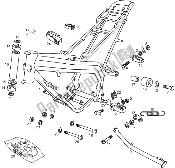 All parts for the Frame of the Gilera RCR 50 1998