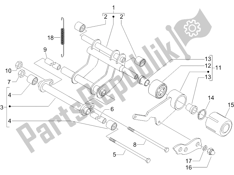 All parts for the Swinging Arm of the Gilera Runner 125 VX 4T Race 2005
