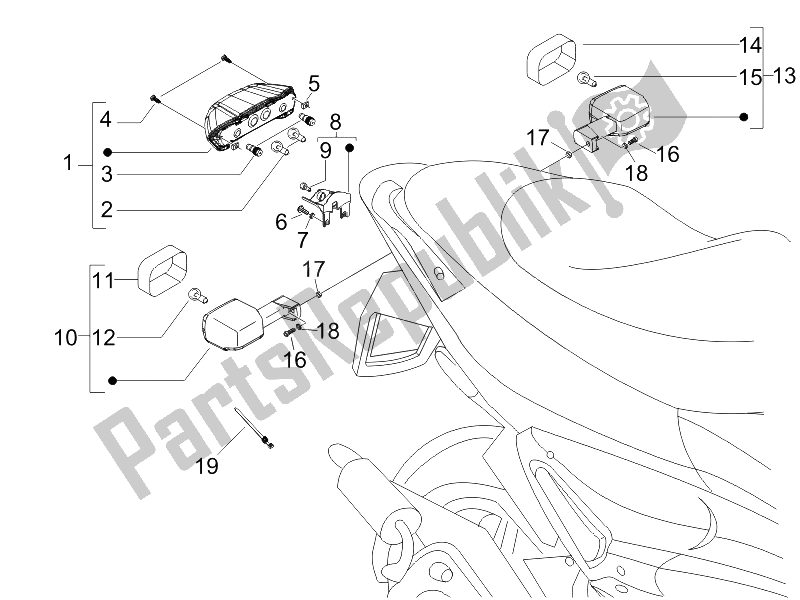 Toutes les pièces pour le Phares Arrière - Clignotants du Gilera Runner 200 VXR 4T E3 UK 2006