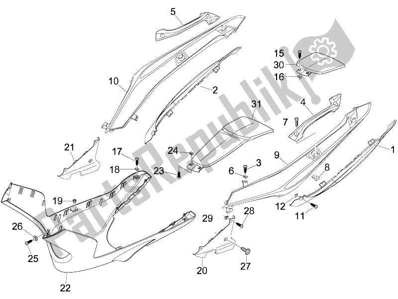 All parts for the Side Cover - Spoiler of the Gilera Nexus 500 E3 2006