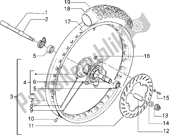 All parts for the Front Wheel of the Gilera RK 50 1998