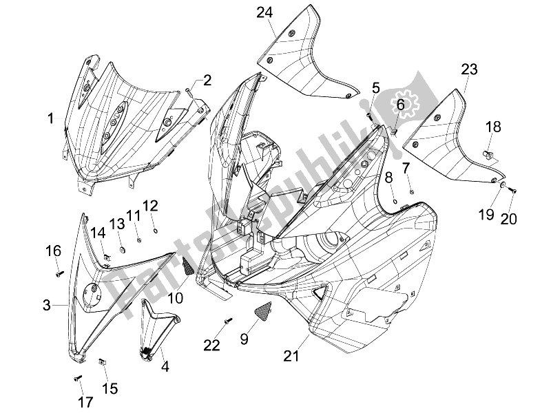 Toutes les pièces pour le Bouclier Avant du Gilera Nexus 500 E3 2006