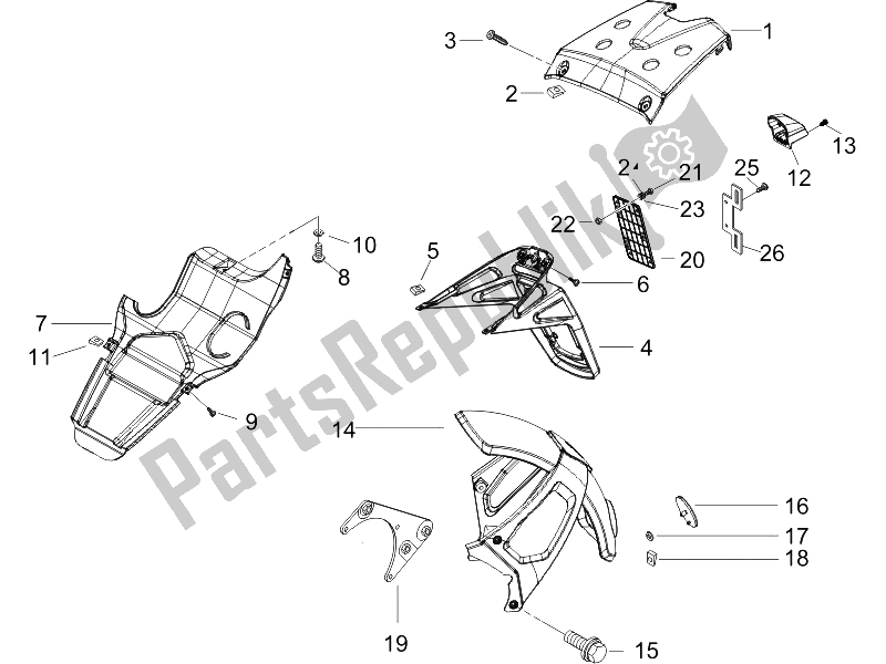 All parts for the Rear Cover - Splash Guard of the Gilera Runner 125 VX 4T Race E3 2006