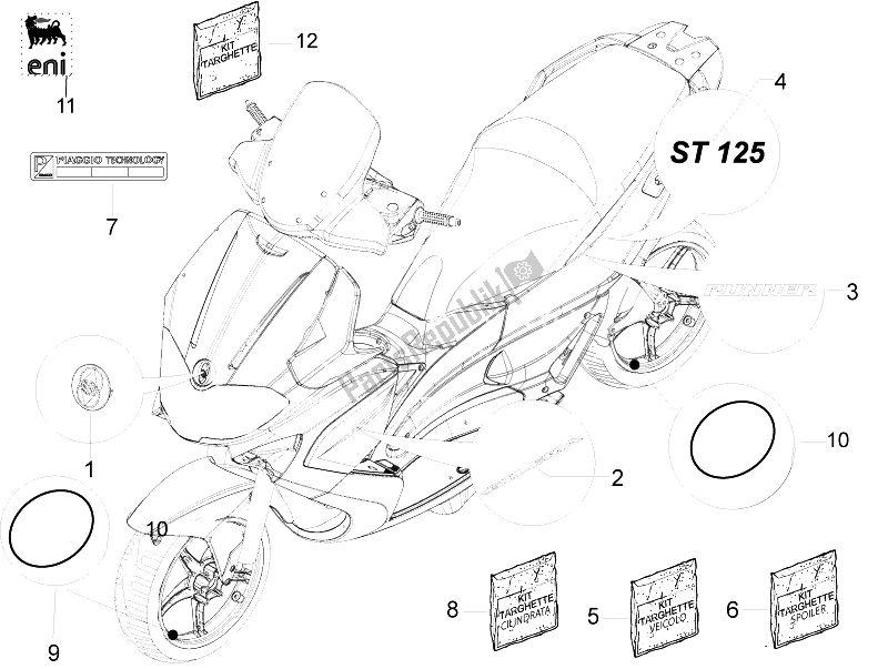 All parts for the Plates - Emblems of the Gilera Runner 125 ST 4T E3 2008