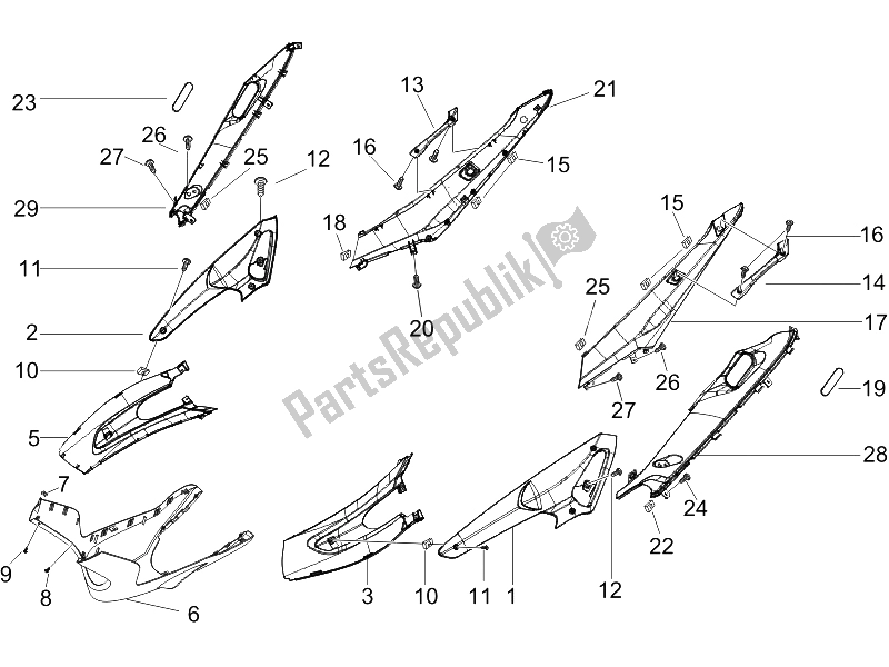 Todas as partes de Tampa Lateral - Spoiler do Gilera Runner 125 VX 4T SC E3 UK 2006