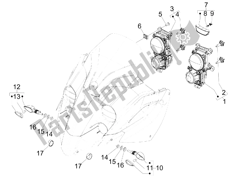 Todas las partes para Faros Delanteros - Luces Intermitentes de Gilera Fuoco 500 E3 2007