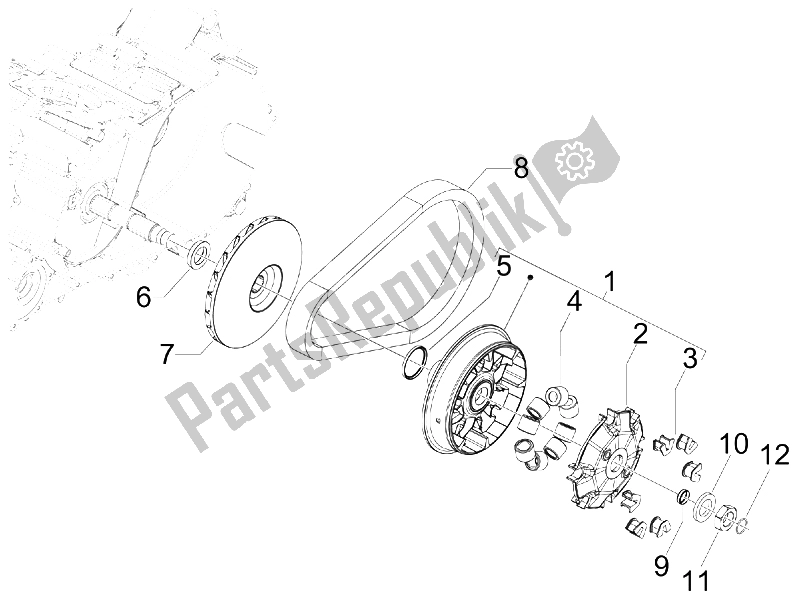 All parts for the Driving Pulley of the Gilera GP 800 2007