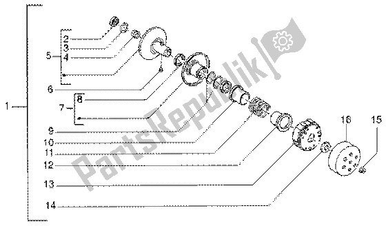 All parts for the Driven Pulley of the Gilera DNA GP Experience 50 1998