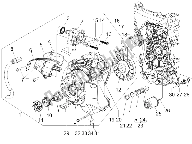 Toutes les pièces pour le Couvercle Magnéto Volant - Filtre à Huile du Gilera Runner 125 VX 4T E3 2007