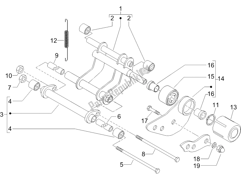 Toutes les pièces pour le Bras Oscillant du Gilera Runner 200 VXR 4T E3 UK 2006