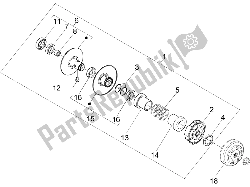 All parts for the Driven Pulley of the Gilera Runner 50 SP SC 2006