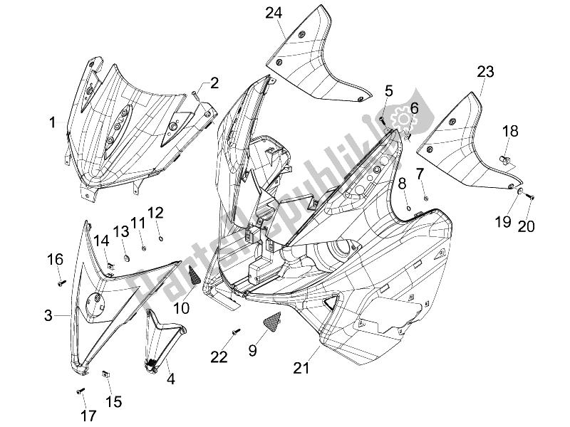 Toutes les pièces pour le Bouclier Avant du Gilera Nexus 500 SP E3 2006