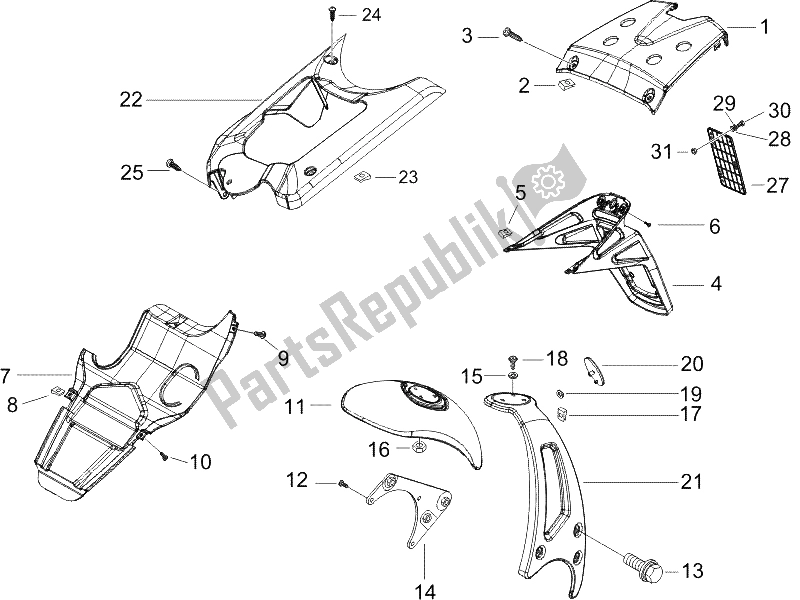 Toutes les pièces pour le Capot Arrière - Protection Contre Les éclaboussures du Gilera Runner 50 SP SC 2006