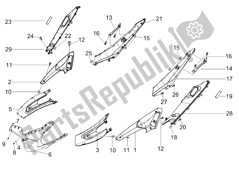 Toutes les pièces pour le Couvercle Latéral - Spoiler du Gilera Runner 200 VXR 4T Race E3 UK 2006