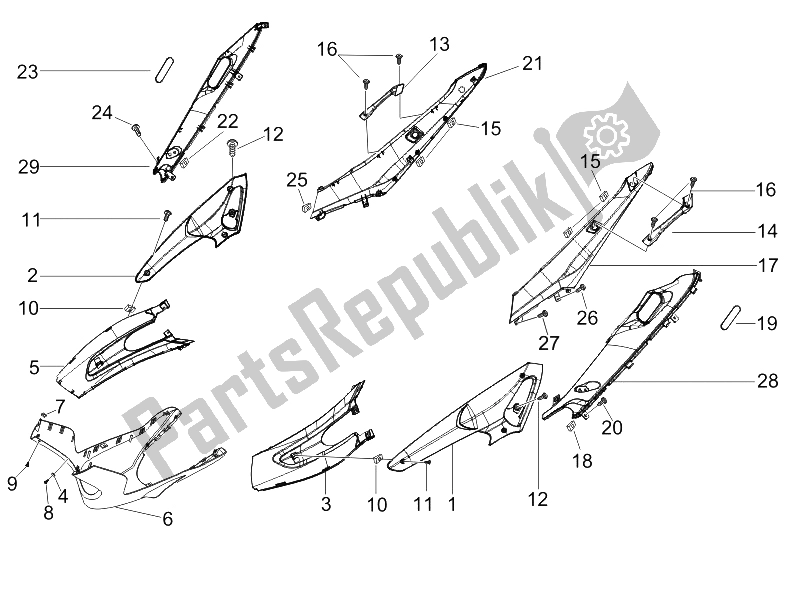 Toutes les pièces pour le Couvercle Latéral - Spoiler du Gilera Runner 125 VX 4T Race E3 UK 2006