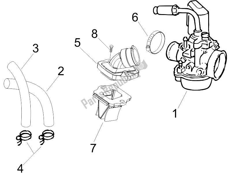 All parts for the Carburettor, Assembly - Union Pipe of the Gilera DNA 50 2006