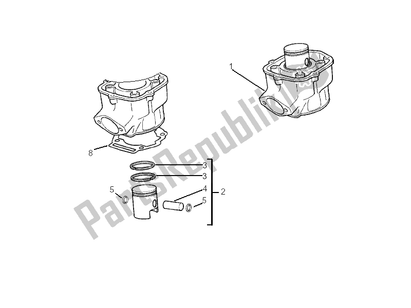 All parts for the Cylinder-piston-wrist Pin Unit of the Gilera SMT 50 2006