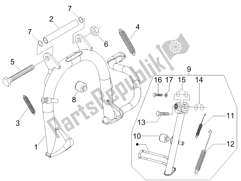 All parts for the Stand/s of the Gilera Runner 125 VX 4T SC E3 UK 2006