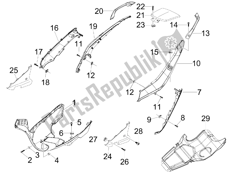 Toutes les pièces pour le Couvercle Latéral - Spoiler du Gilera Nexus 300 IE E3 2009