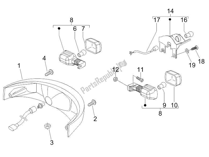 Toutes les pièces pour le Phares Arrière - Clignotants du Gilera Nexus 500 E3 UK 2006