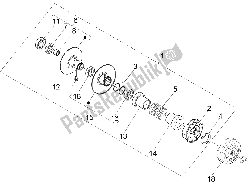 All parts for the Driven Pulley of the Gilera Runner 50 Pure JET Race 2005