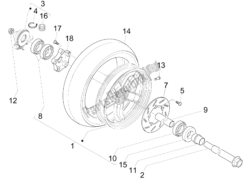 All parts for the Front Wheel of the Gilera Nexus 125 E3 2007