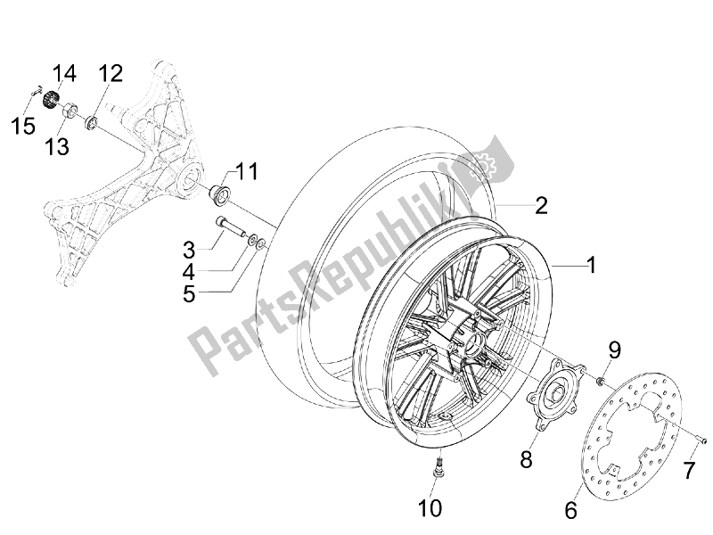 All parts for the Rear Wheel of the Gilera Nexus 300 IE E3 2008