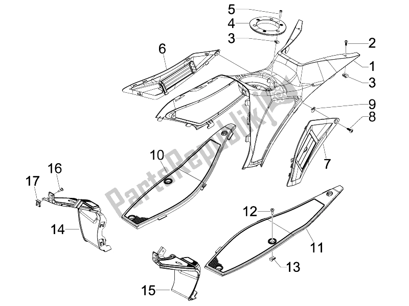 Toutes les pièces pour le Housse Centrale - Repose-pieds du Gilera Runner 50 SP 2008