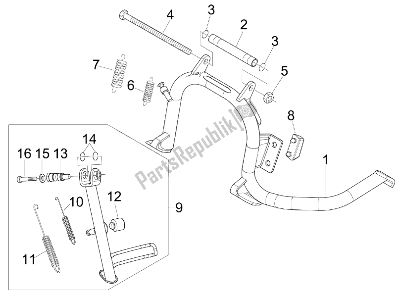 All parts for the Stand/s of the Gilera Runner 125 ST 4T E3 2008