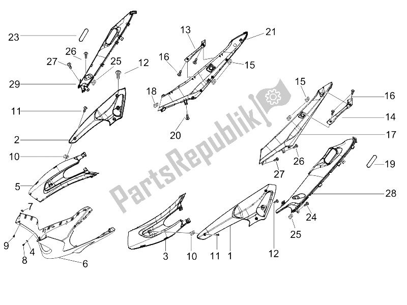 Todas las partes para Cubierta Lateral - Alerón de Gilera Runner 125 VX 4T E3 2007