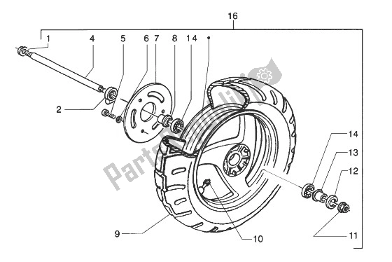 All parts for the Front Wheel of the Gilera Runner 50 Pure JET 1998