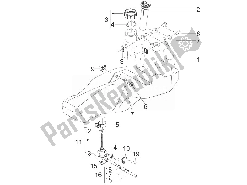 All parts for the Fuel Tank of the Gilera Stalker 50 2008