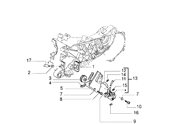 All parts for the Oil Pump of the Gilera DNA 50 1998