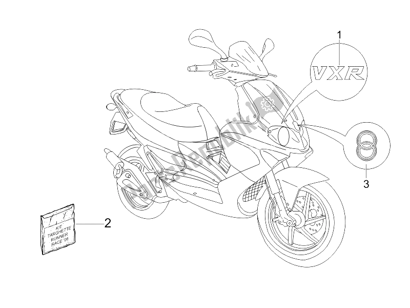 Tutte le parti per il Piatti - Emblemi del Gilera Runner 200 VXR 4T Race E3 UK 2006