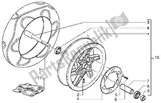 All parts for the Front Wheel of the Gilera DNA GP Experience 50 1998