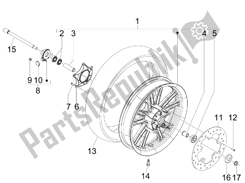 Toutes les pièces pour le Roue Avant du Gilera Nexus 300 IE E3 2008