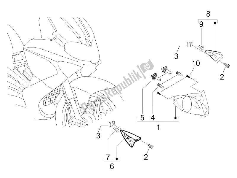 Toutes les pièces pour le Phares Avant - Clignotants du Gilera Runner 200 VXR 4T Race E3 2006