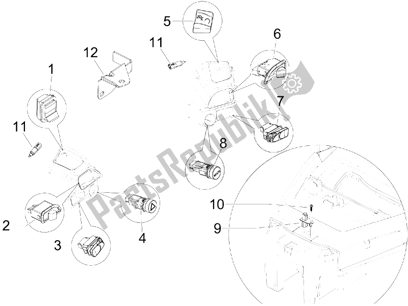 Toutes les pièces pour le Sélecteurs - Interrupteurs - Boutons du Gilera Fuoco 500 E3 2007