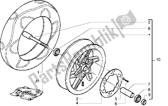 All parts for the Front Wheel of the Gilera DNA 50 1998