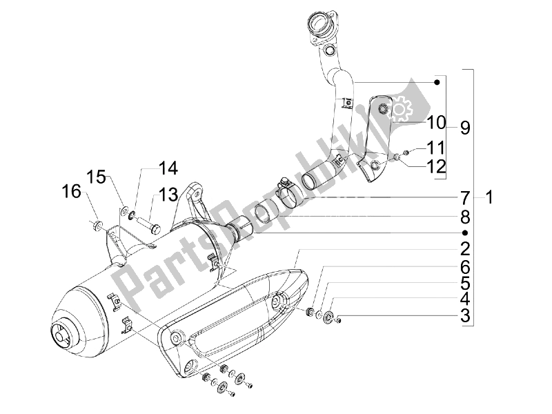 All parts for the Silencer of the Gilera Runner 125 ST 4T E3 2008