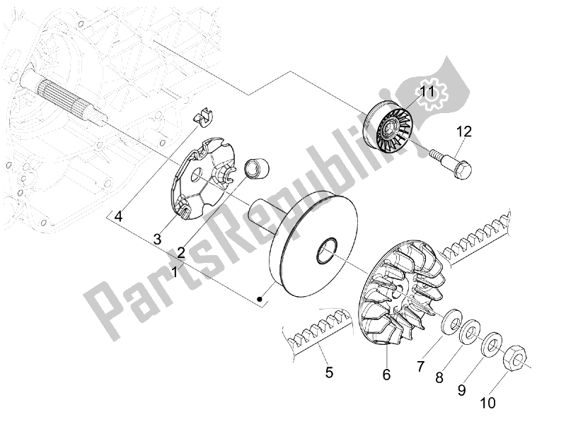 All parts for the Driving Pulley of the Gilera Nexus 300 IE E3 2008