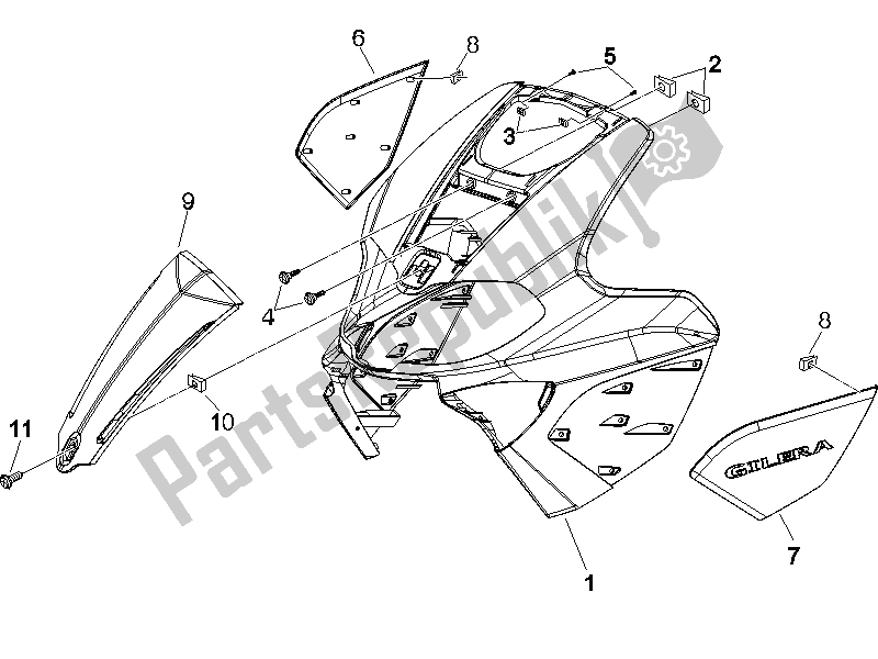 All parts for the Front Shield of the Gilera Runner 125 VX 4T Race E3 2006