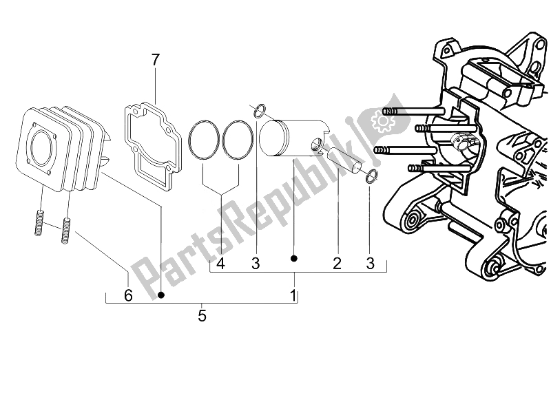 All parts for the Cylinder-piston-wrist Pin Unit of the Gilera Stalker Naked 50 2008