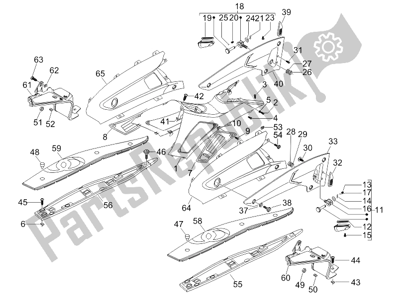 All parts for the Central Cover - Footrests of the Gilera Nexus 250 SP E3 UK 2006