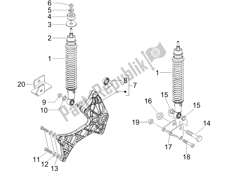 All parts for the Rear Suspension - Shock Absorber/s of the Gilera Runner 125 VX 4T SC E3 UK 2006