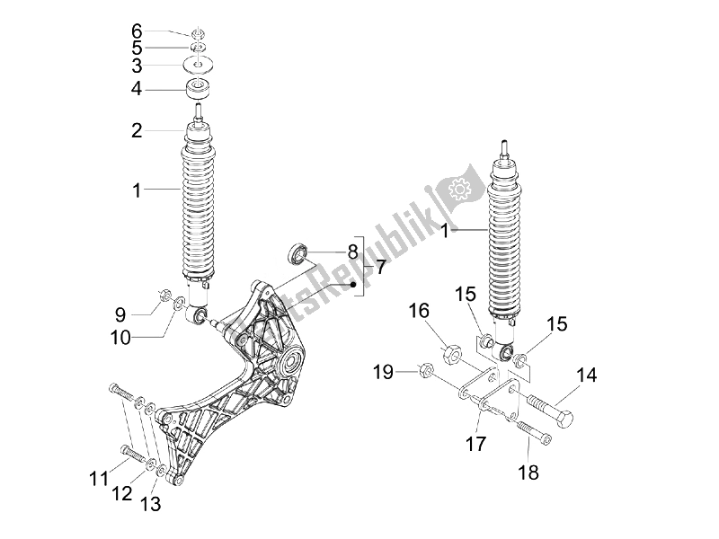 All parts for the Rear Suspension - Shock Absorber/s of the Gilera Runner 200 ST 4T E3 2008