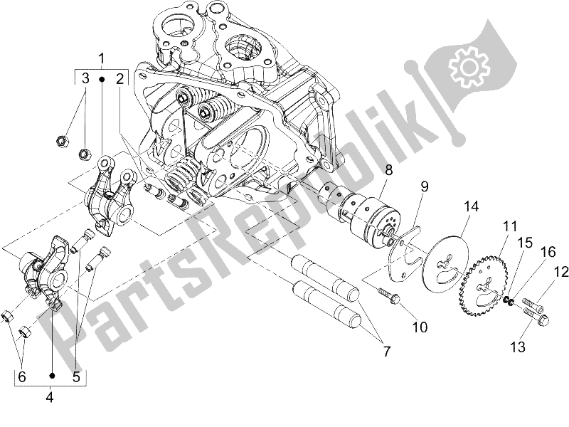 All parts for the Rocking Levers Support Unit of the Gilera Nexus 125 E3 2007